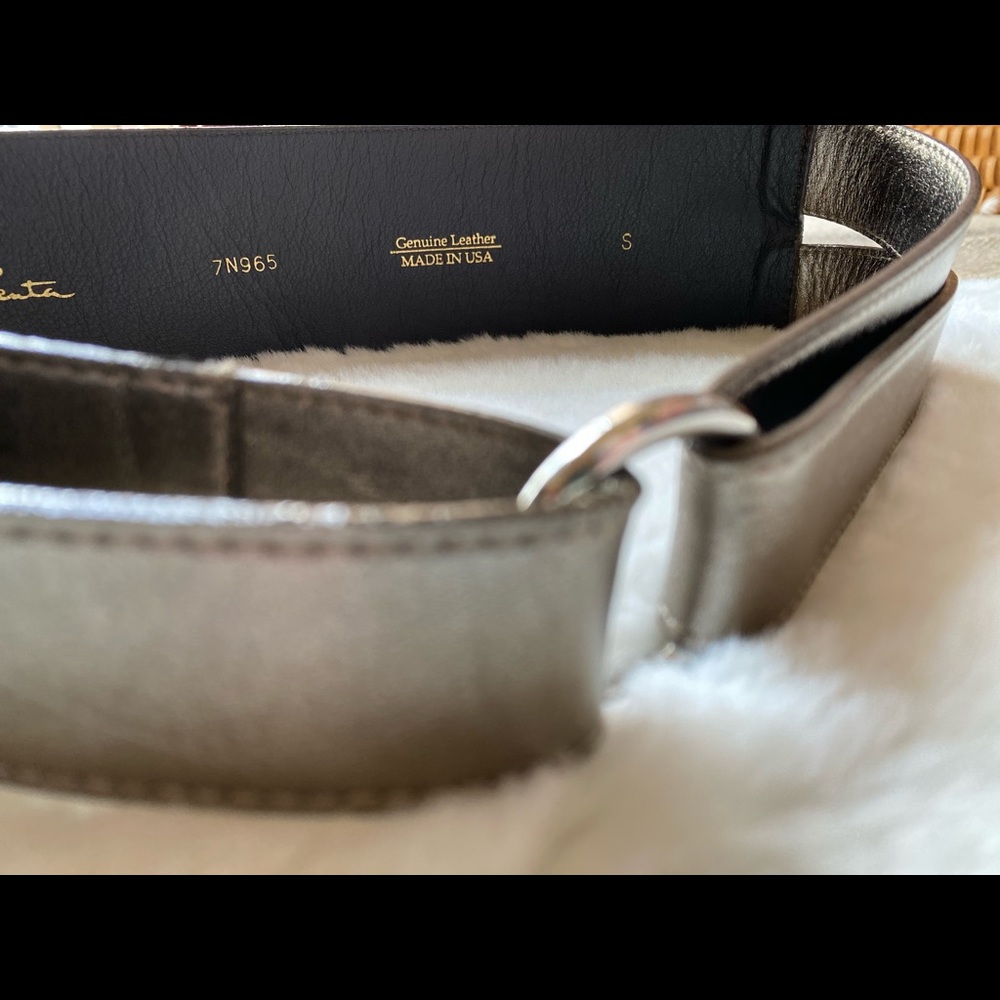 Oscar De La Renta Silver Leather Wide Belt - Picture 4 of 9